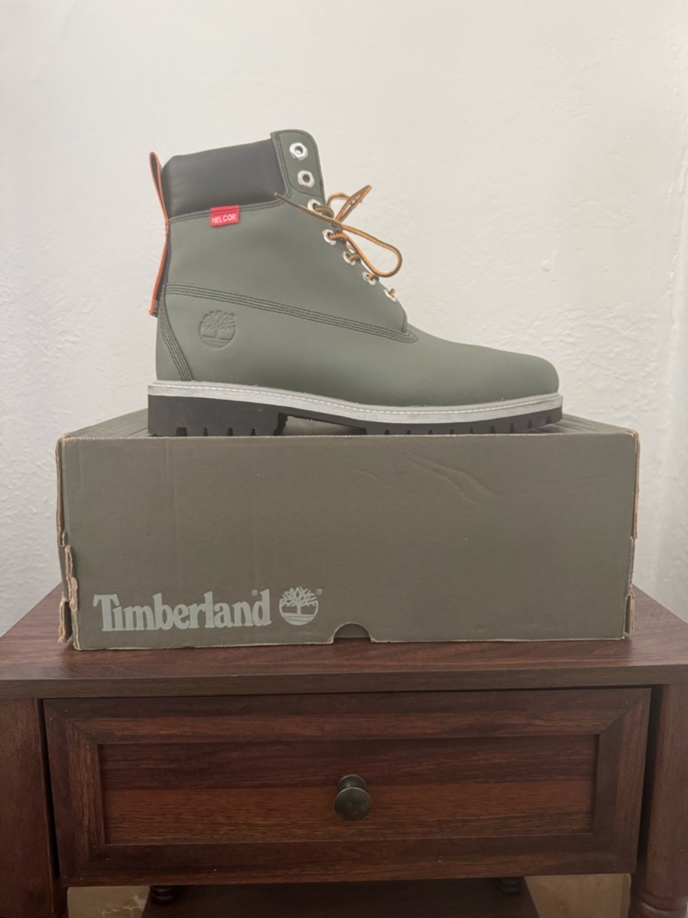 Timberland Olive Green Lace-Up Ankle Work Boot with Tan Laces